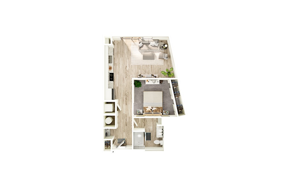 A2 - 1 bedroom floorplan layout with 1 bath and 703 square feet.