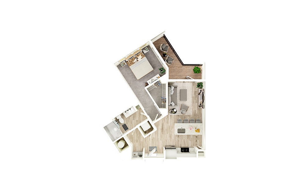 A4 - 1 bedroom floorplan layout with 1 bath and 717 square feet.
