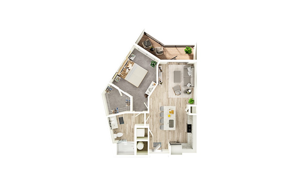 A5 - 1 bedroom floorplan layout with 1 bath and 721 square feet.